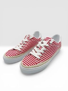 Marc Fisher Spryng Canvas Stripe Lace Up Sneakers Casual Red White 10 NEW